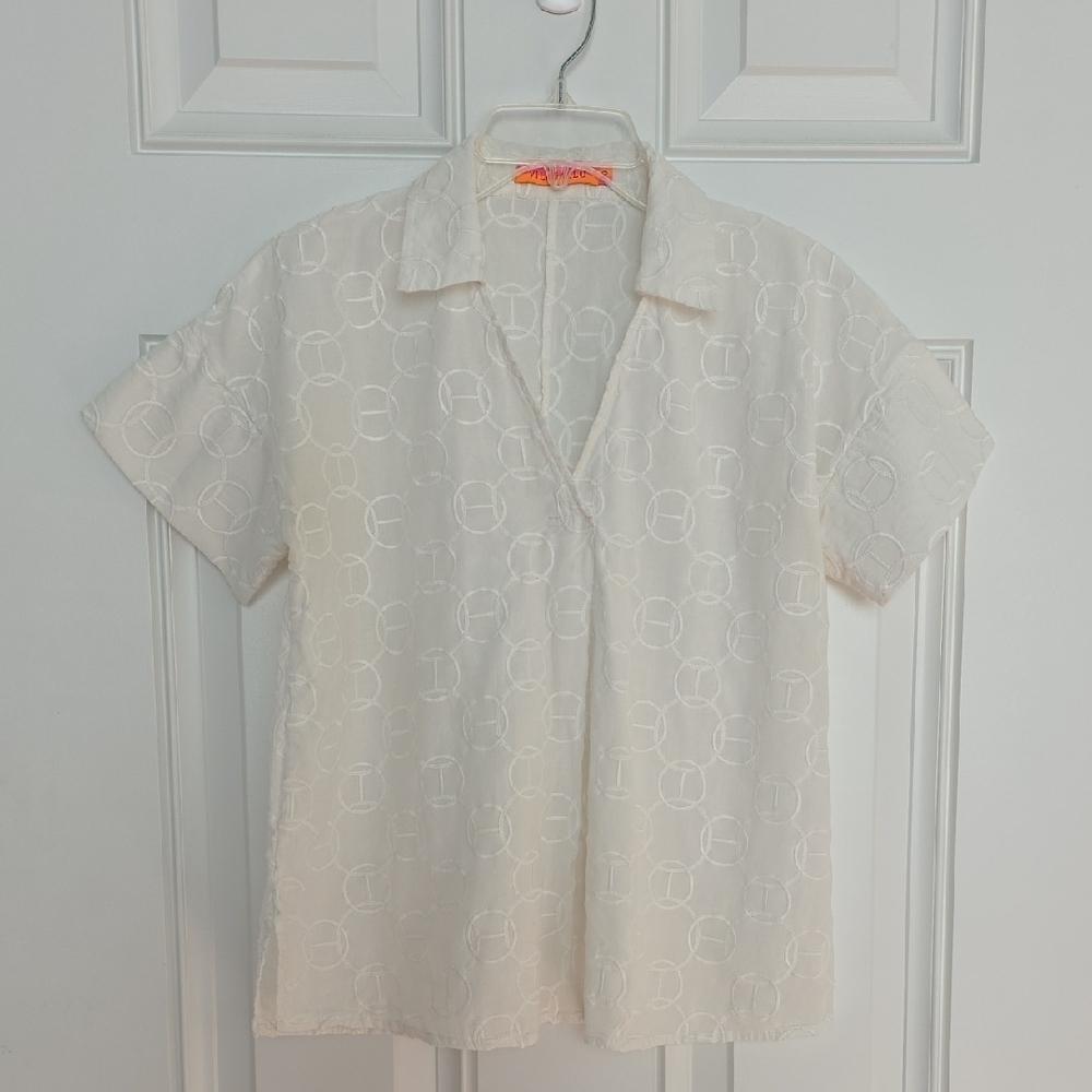 Vilagallo White Embroidered Cotton Top.  Size 40